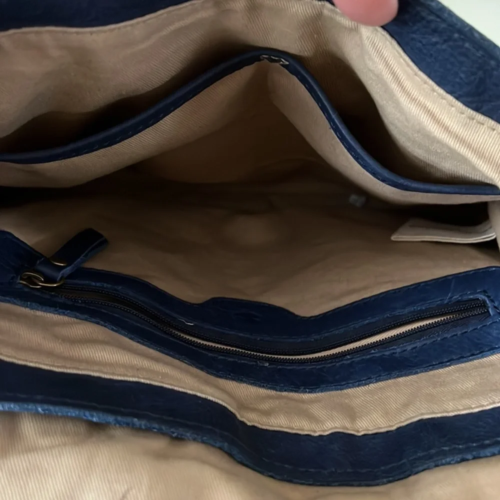Lucky Brand Blue Fringed Leather Shoulder Bag